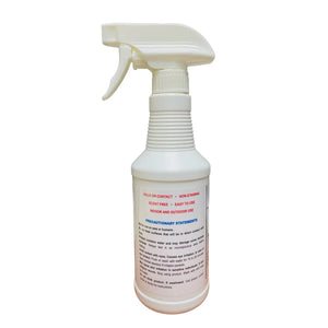 White spray bottle with a label on a white background