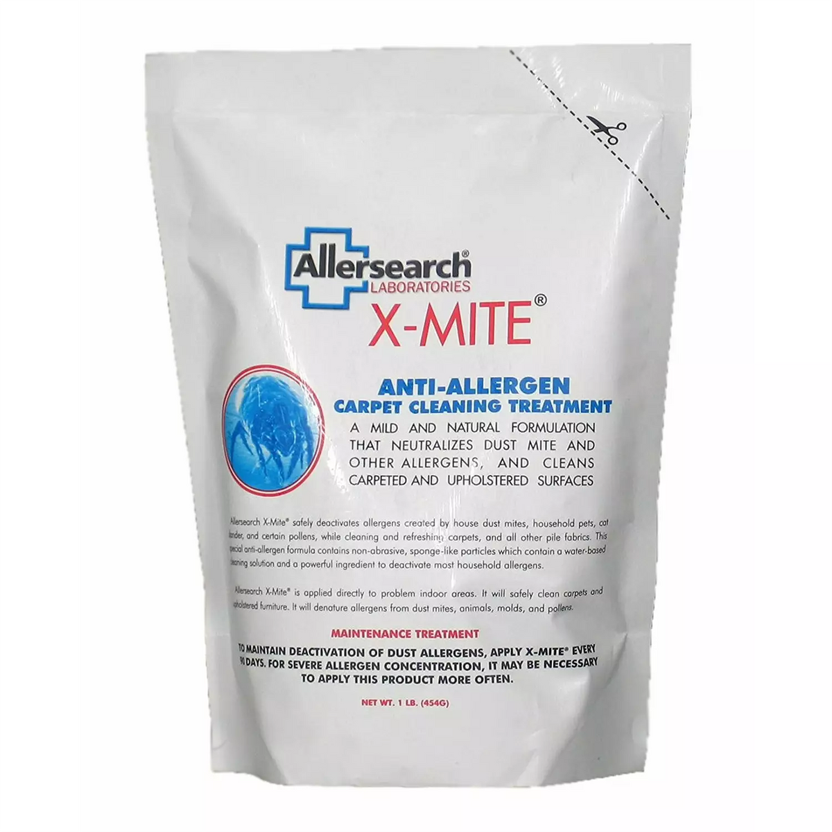 Allersearch X-Mite Anti-Allergen Carpet Treatment Powder 1 lb Pouch for dust mite relief