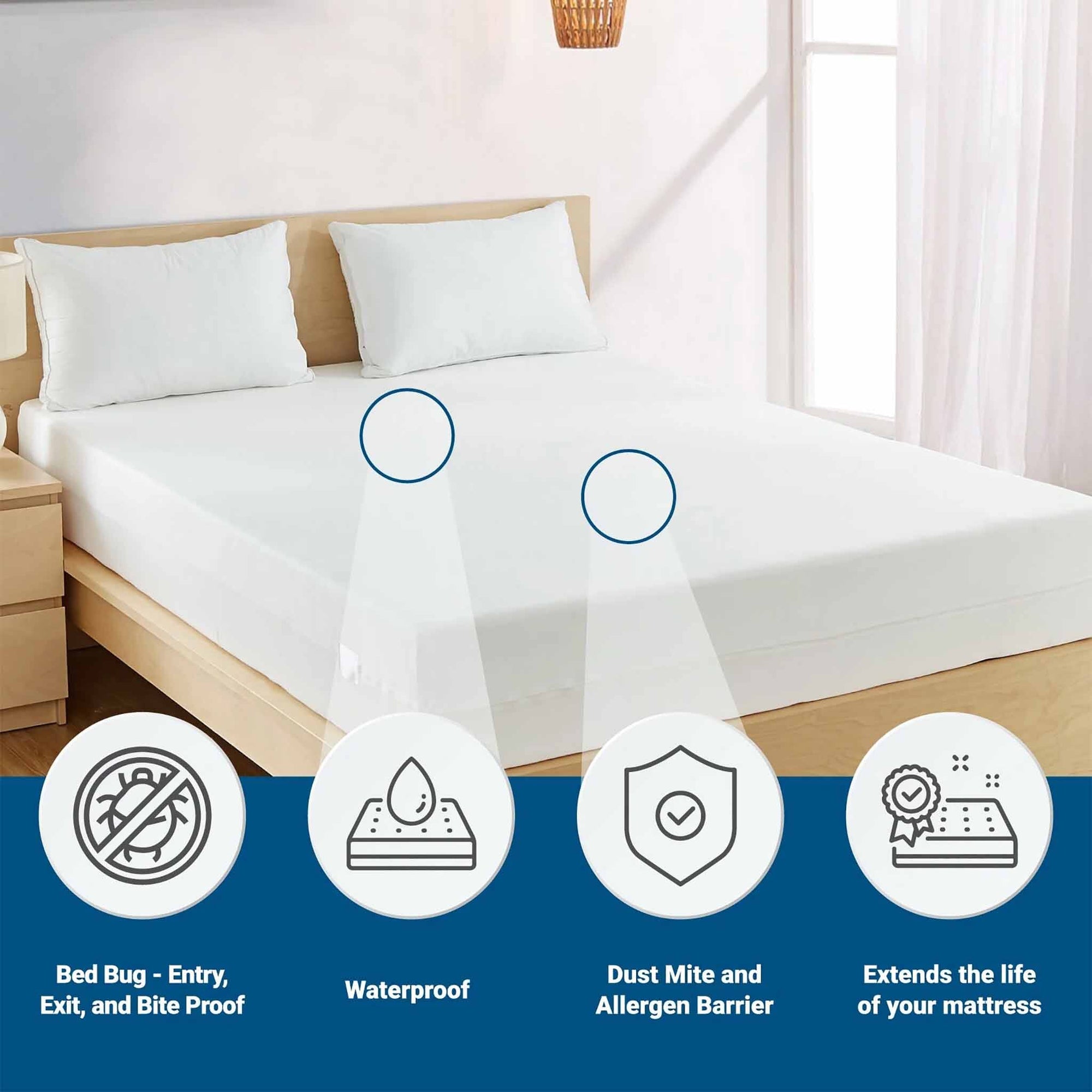Our encasement has been certified bedbug-proof and lab tested to ensure its effectiveness against dust mites and allergens, providing you with the ultimate protection and peace of mind.