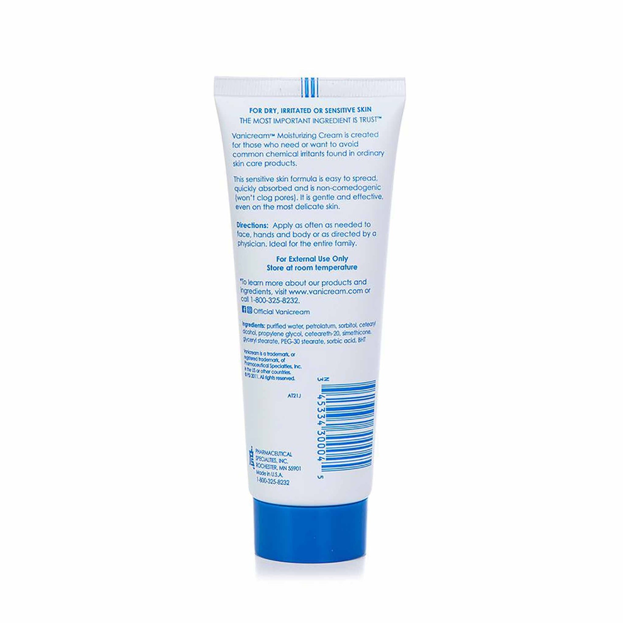 Vanicream skin cream is a non-greasy, long-lasting moisturizing cream
