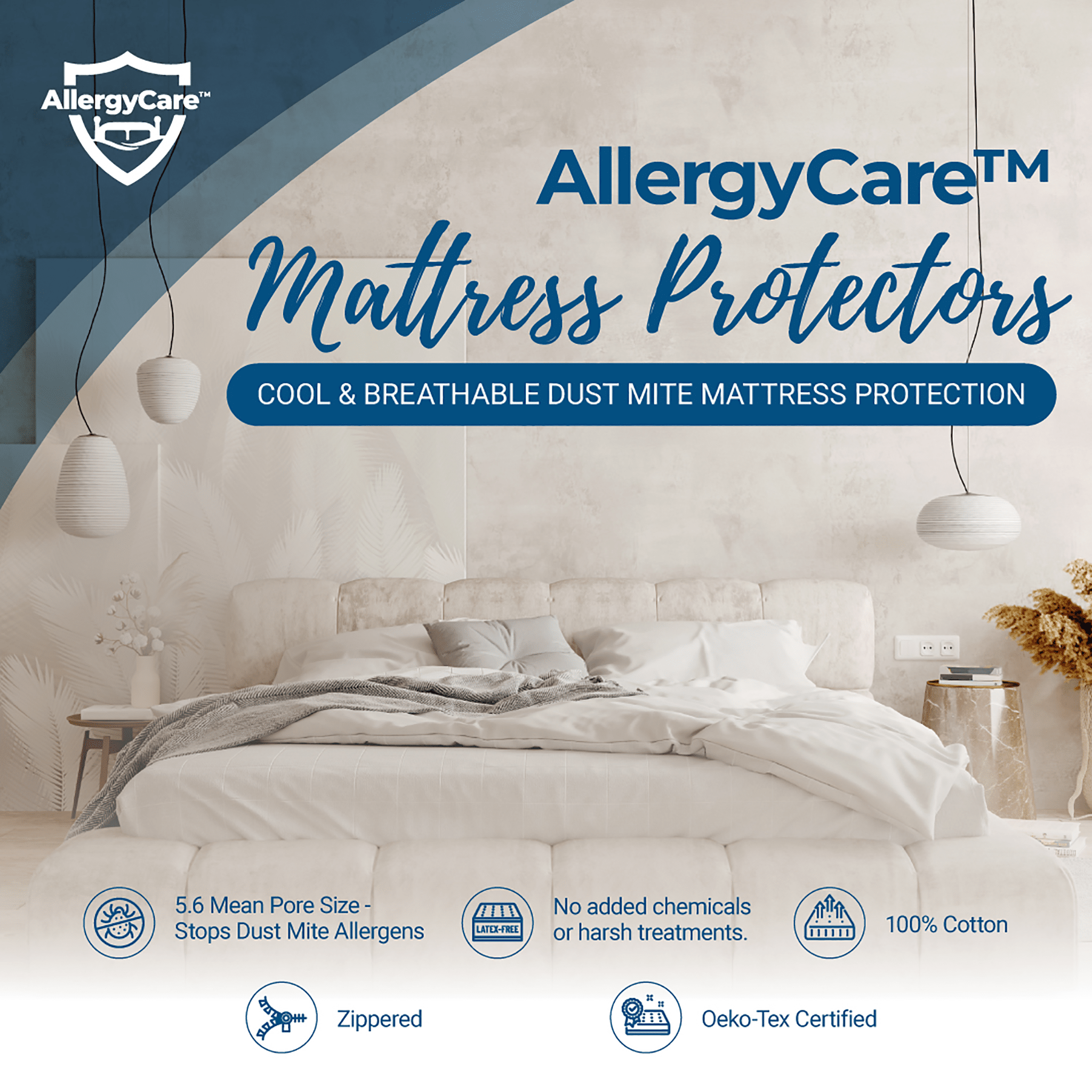 AlleregyCare Mattress Protectors - 100% cotton allergen barrier