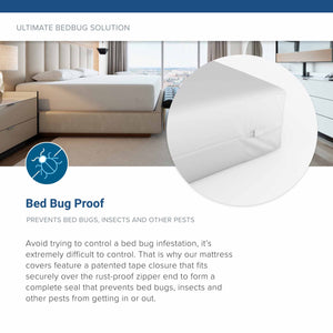 BedBug Solution™ vinyl mattress covers feature the patented Bugstop Seal, an impenetrable rust-proof zipper enclosure that effectively keeps bedbugs, dust mites, and other allergens from infesting your mattress or box spring.