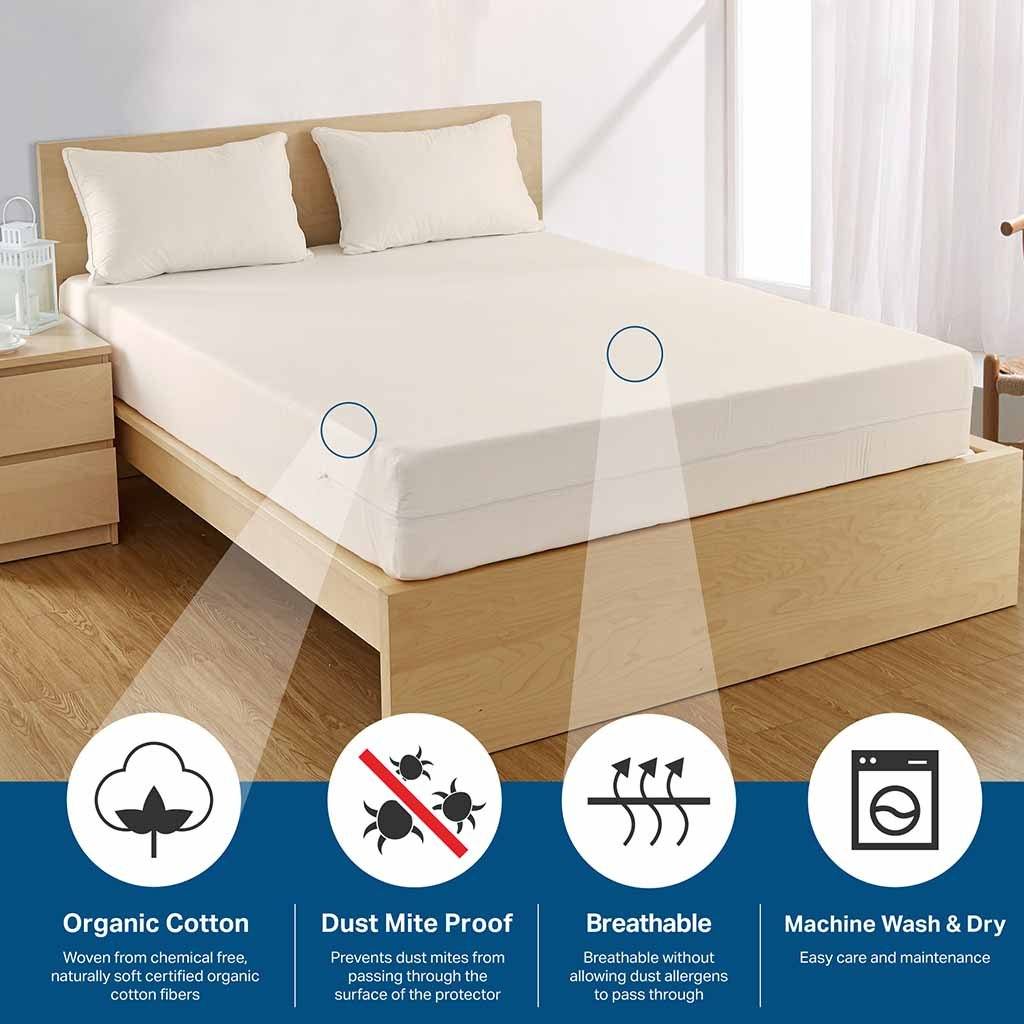 Organic Cotton Mattress covers - protects against dust mites, are breathable and natural.